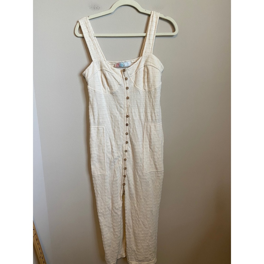 Free People FP Beach Lafeyette Cream Button Front Ribbed Midi Dress Medium - Picture 2 of 6